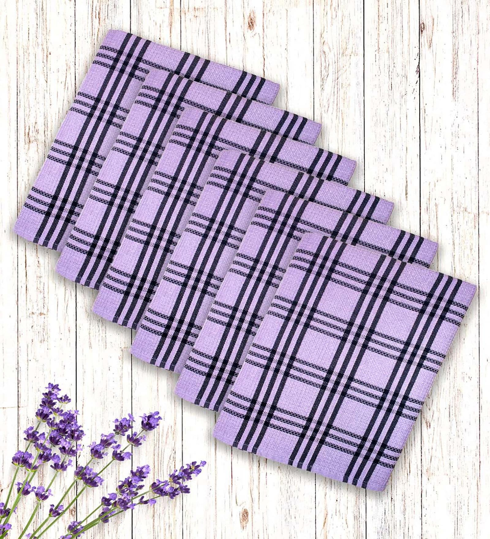 Lavender Cotton Checkered 215 GSM Bath Towels Pack of 6
