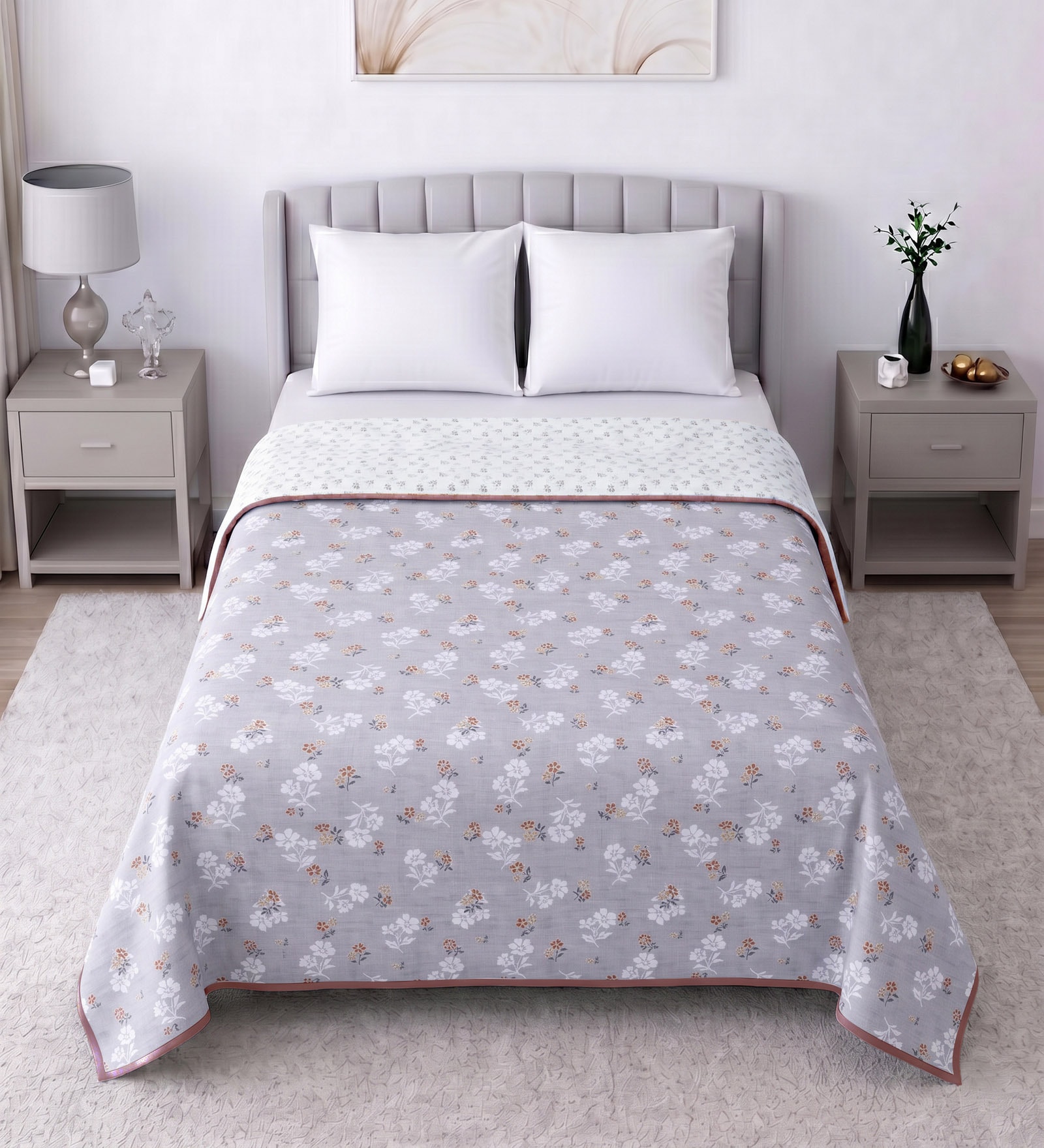 Lavender Cotton Floral 300 GSM Double Bed Reversible Dohar