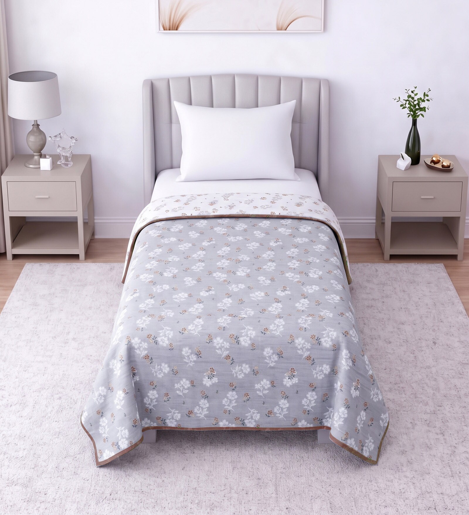 Lavender Cotton Floral 300 GSM Single Bed Reversible Dohar