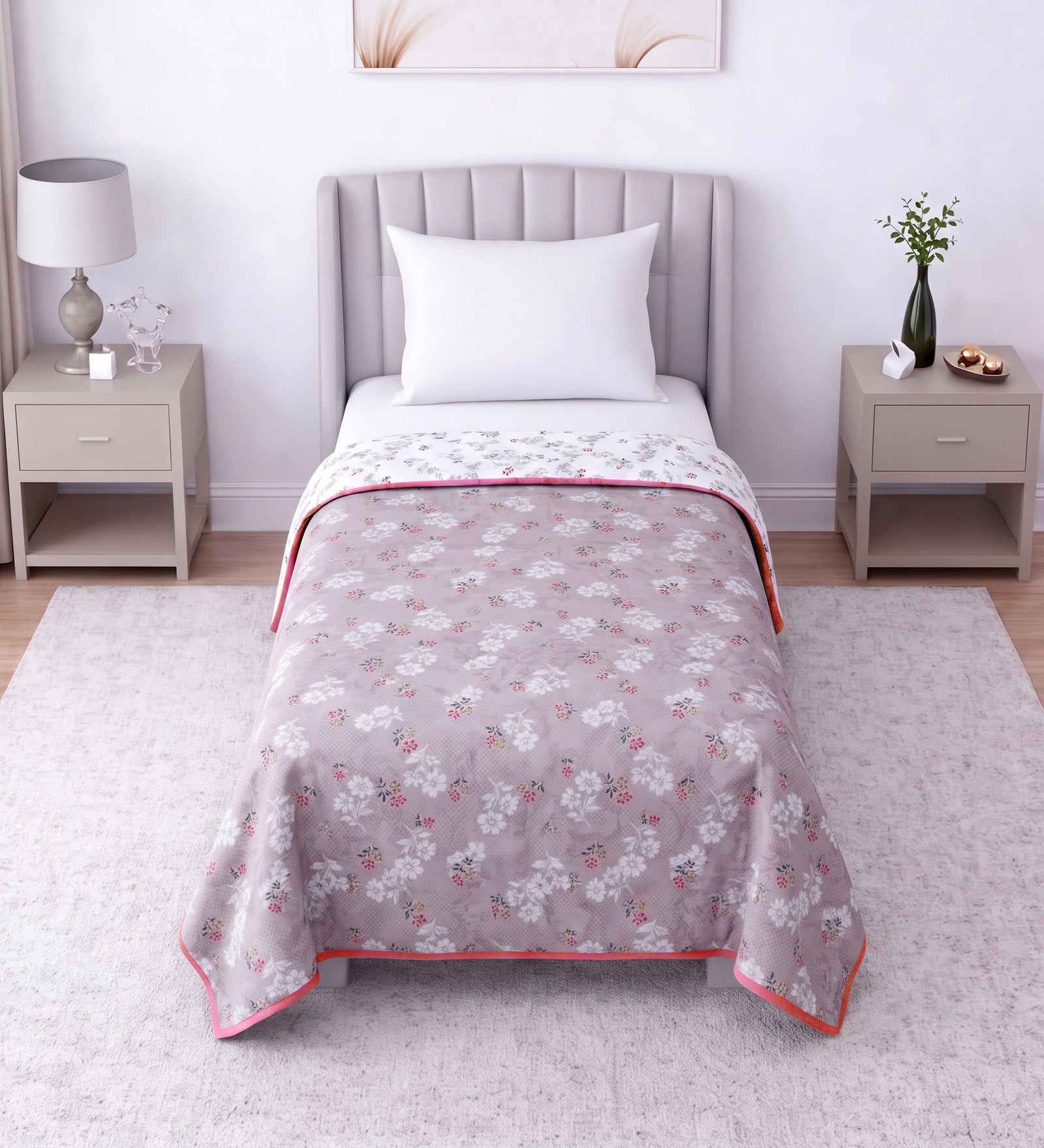 Dusty Pink Cotton Floral 300 GSM Single Bed Reversible Dohar