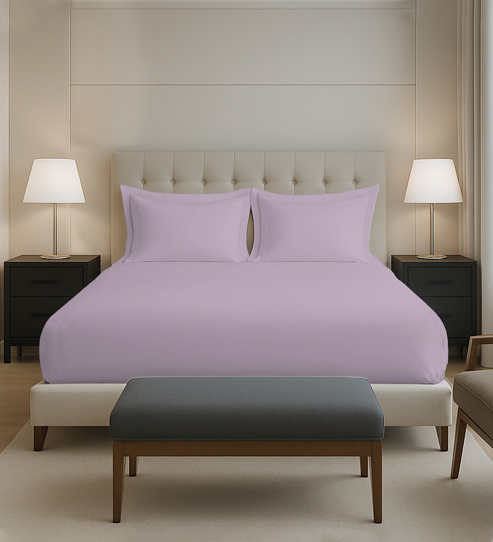 Lavender Frost Solid 400 TC Cotton King Sized Fitted sheet with 2 Pillow Covers