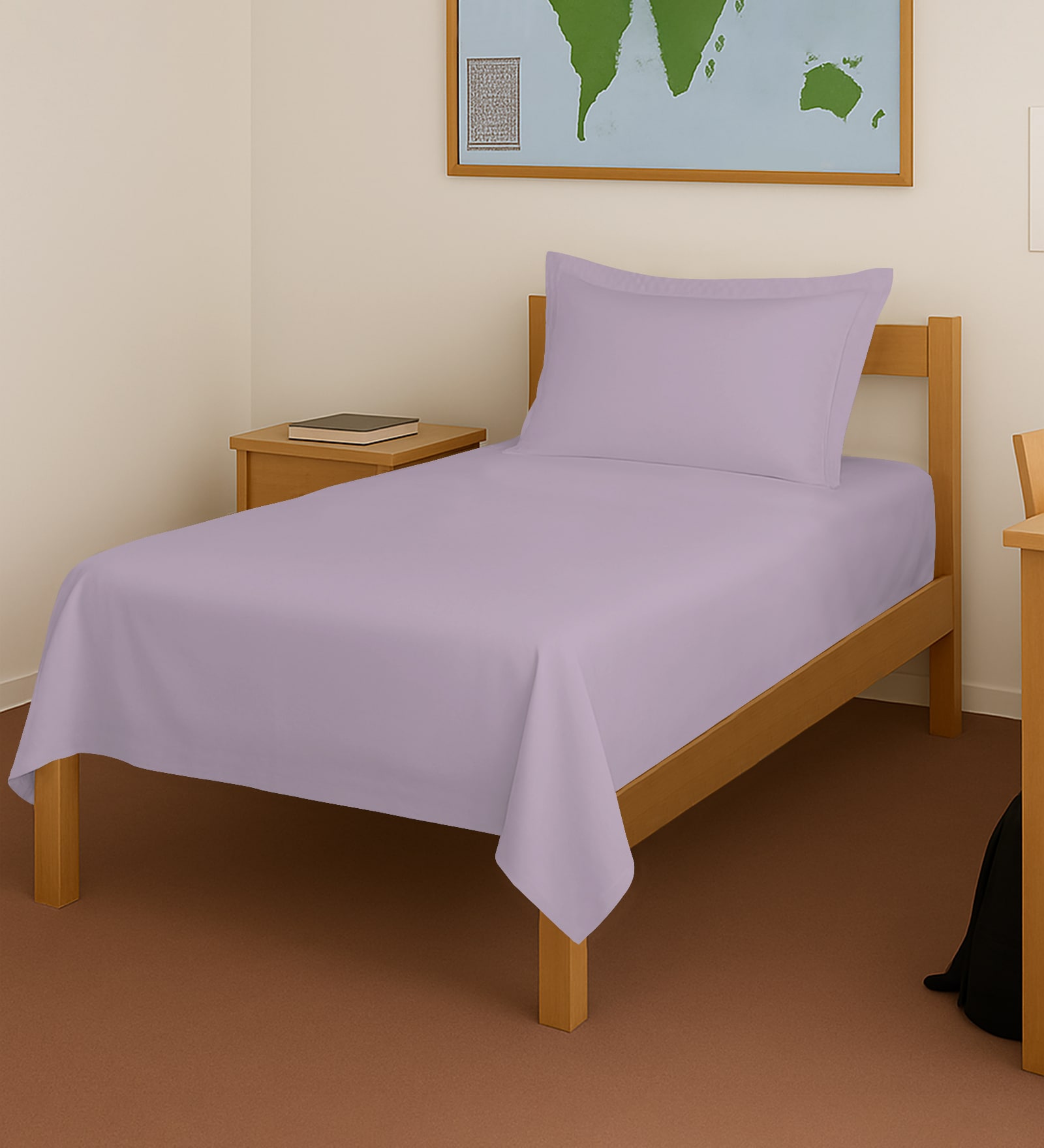 Lavender Frost Solid 400 TC Cotton Single Sized Bedsheet with 1 Pillow Cover
