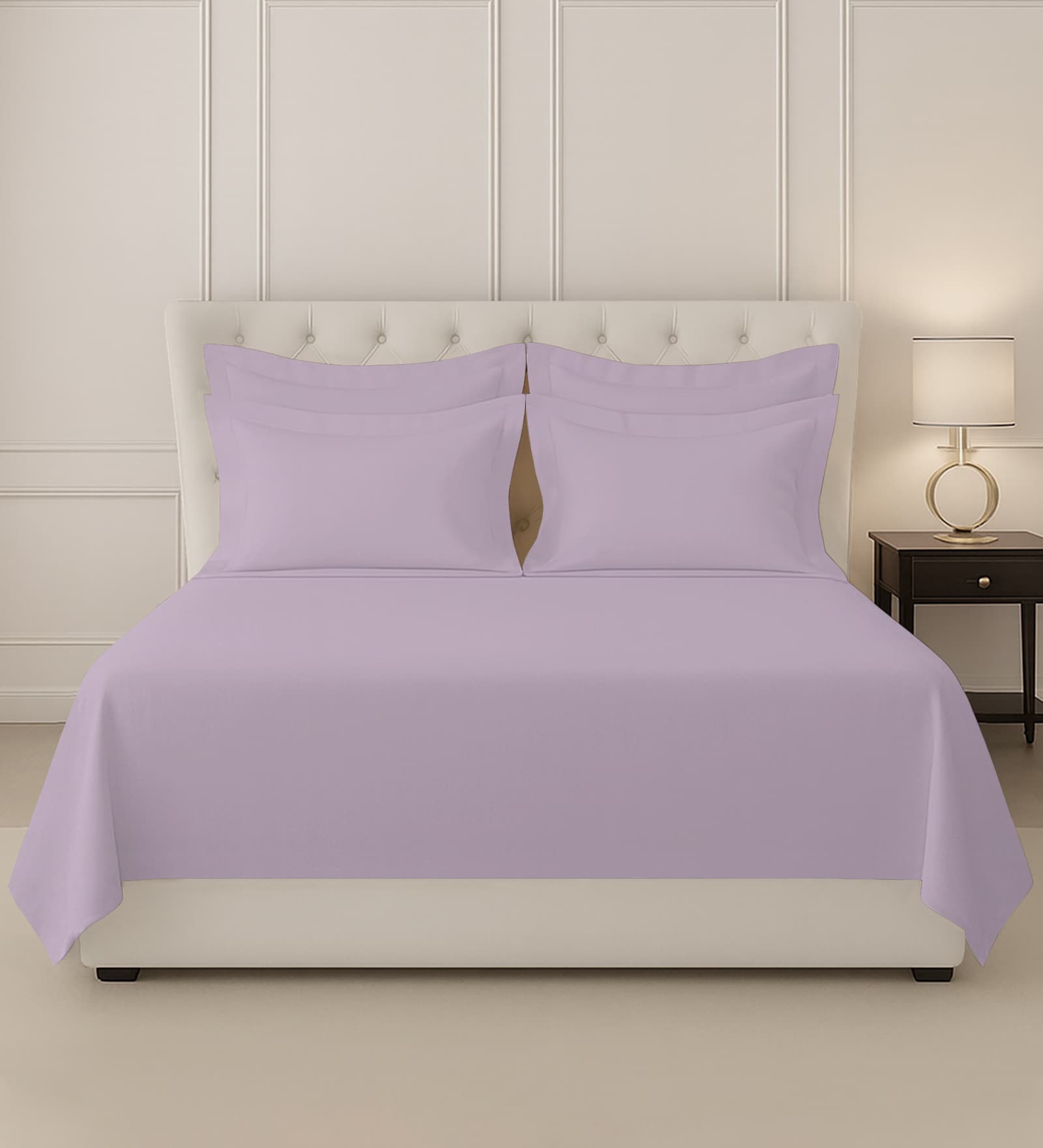 Lavender Frost Solid 400 TC Cotton Super King Sized Bedsheet with 4 Pillow Covers