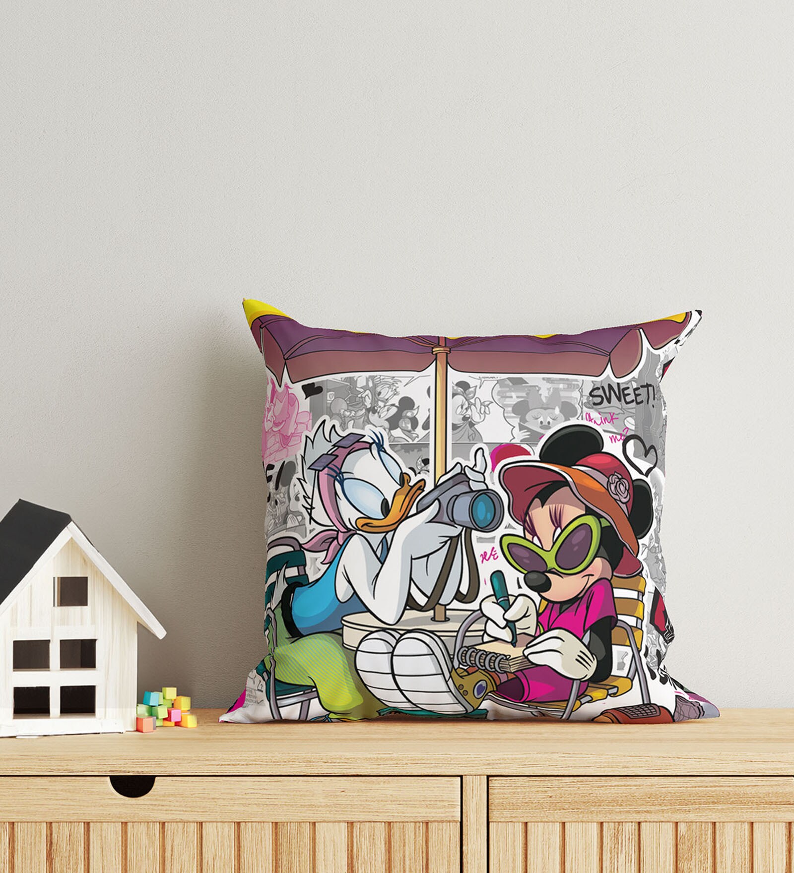Lavender Polyester Disney 16x16 inches Reversible Kids Cushion (1 Pc)