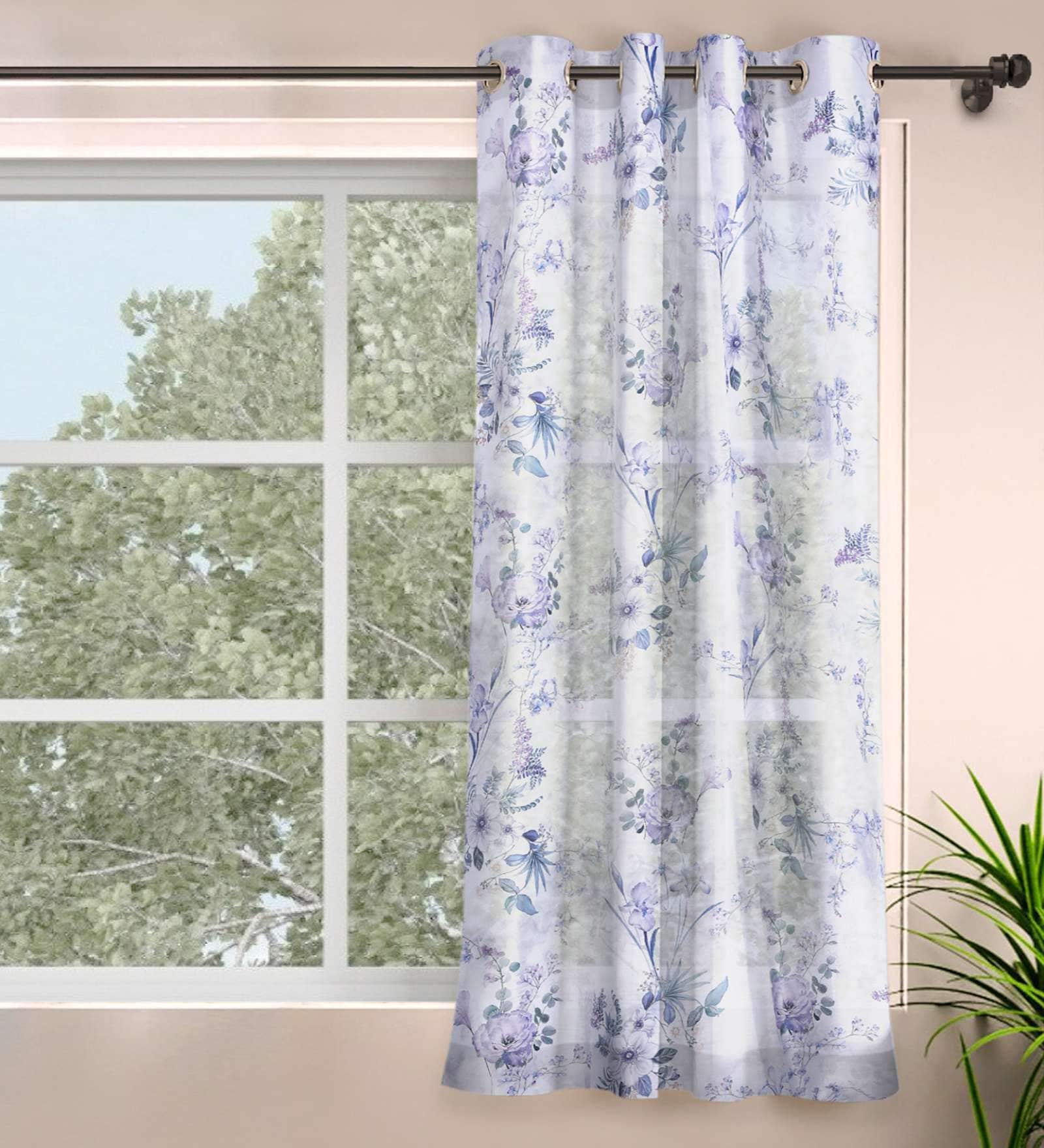 Lavender Polyester Floral 5ft Sheer Eyelet Window Curtain