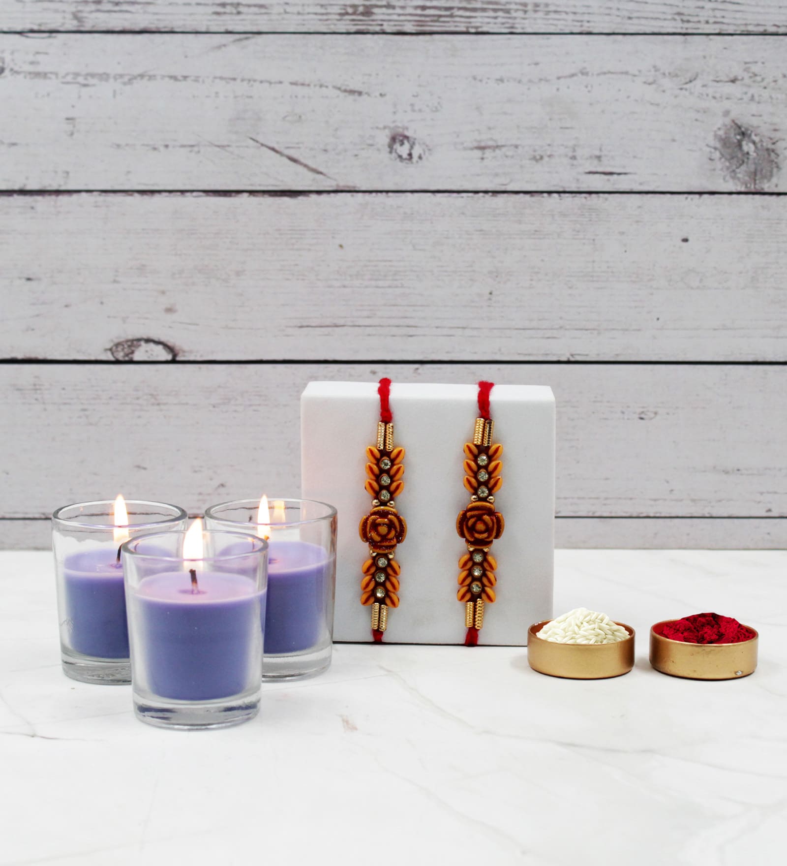 Lavender Scented Candles Votive Rakhi Gift Set
