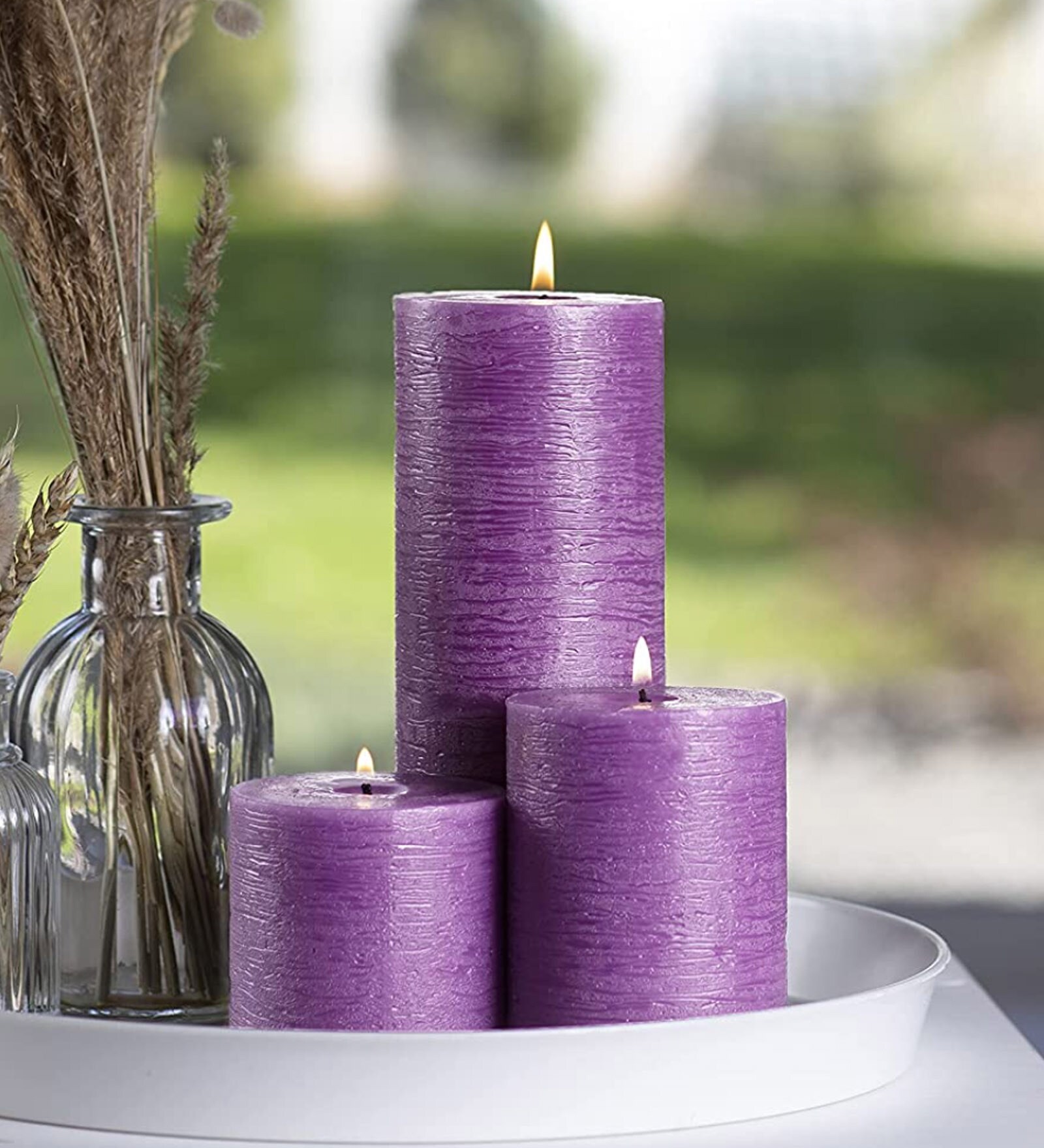 Buy Lavender Scented Set Of 3 Purple Pillar Candles at 66 OFF by