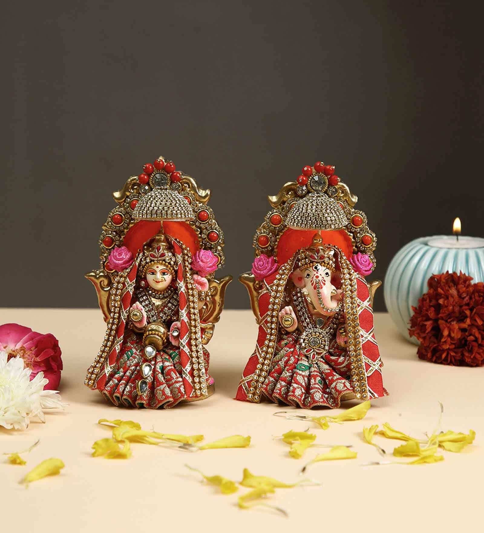 Laxmi Ganesh Multi Terracotta (Set of 2) Idols