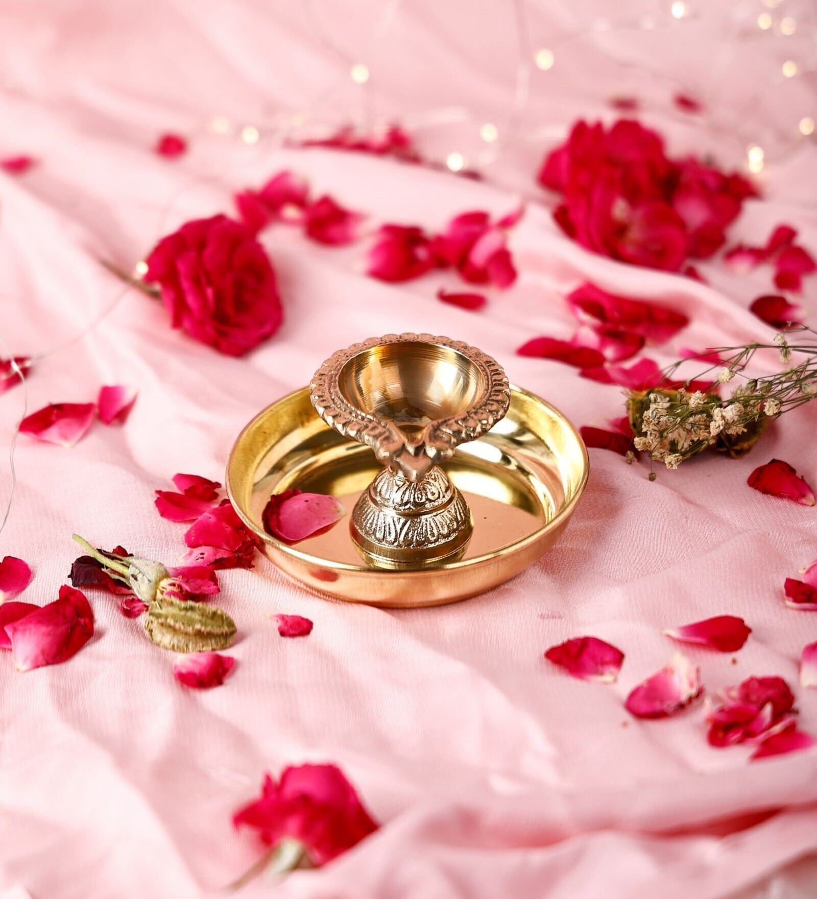 Laxmi Kuber Golden Brass  Plate with Diya