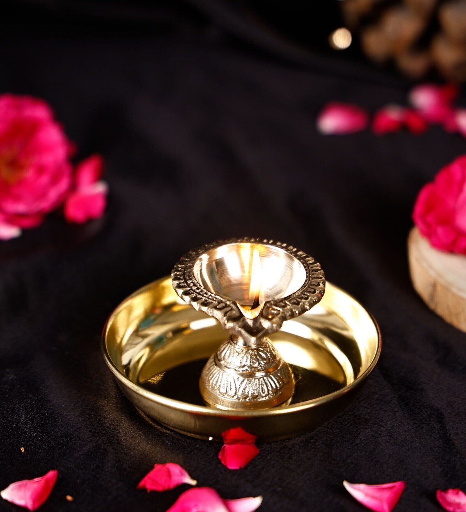 Laxmi Kuber Golden Brass  Plate with Diya