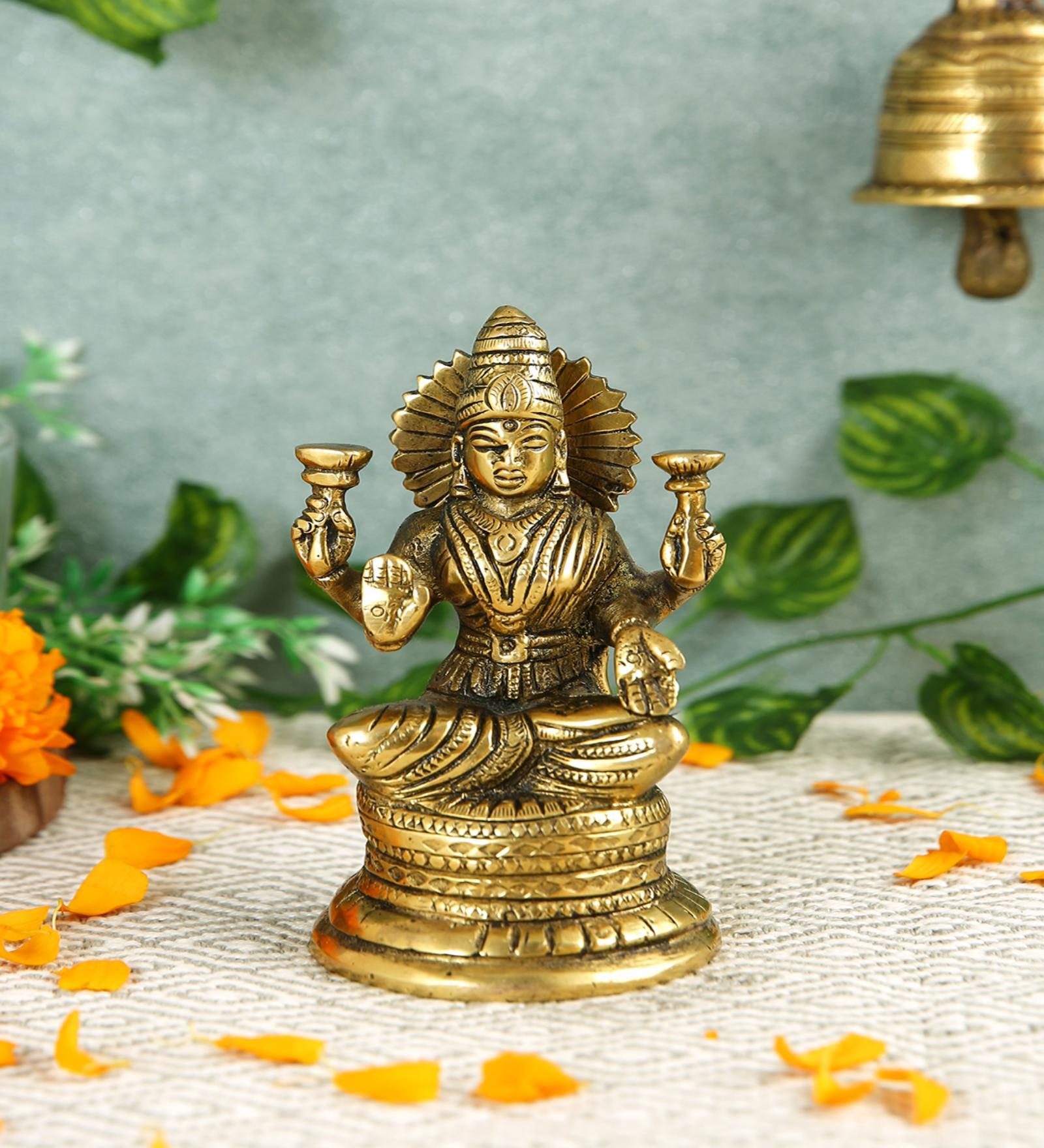 Laxmi Sitting Gold Brass Idol