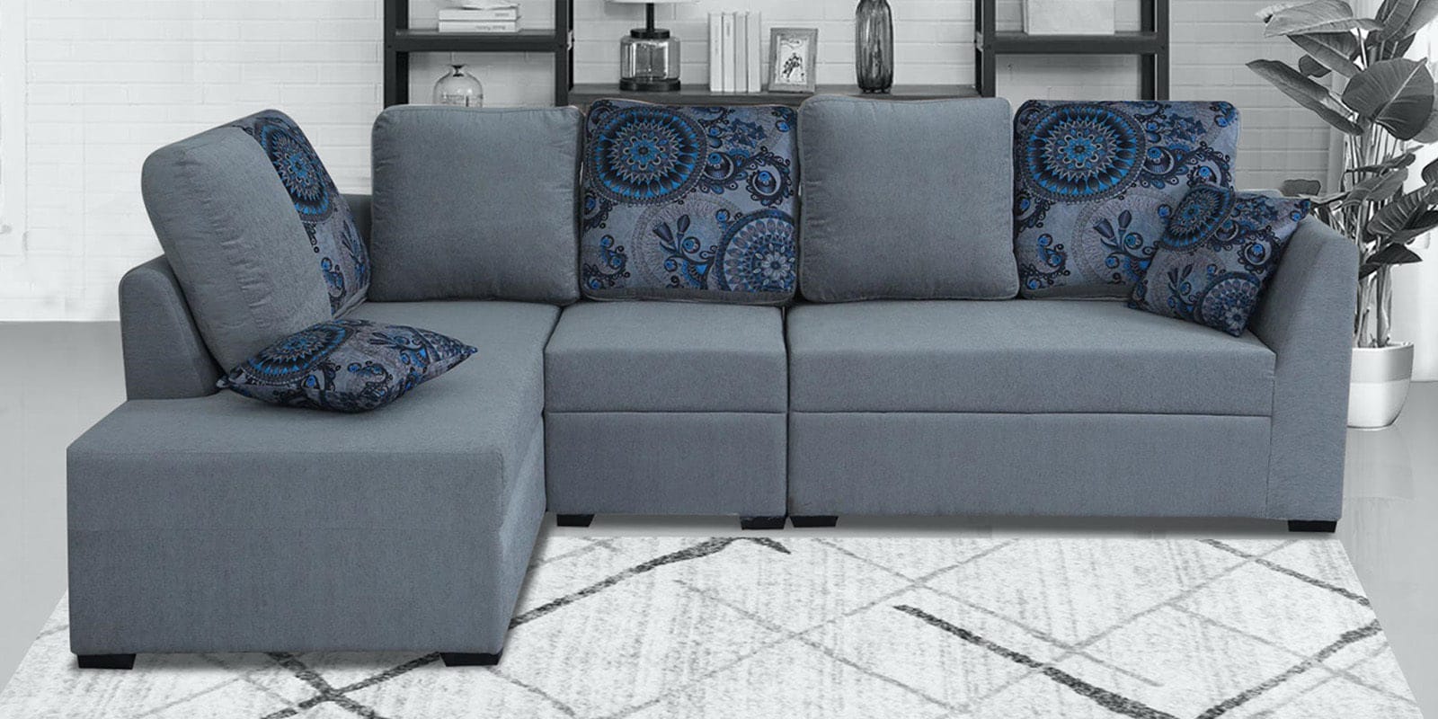 Buy Lara Fabric RHS Sectional Sofa in Grey Colour Online Contemporary RHS Sectional Sofas
