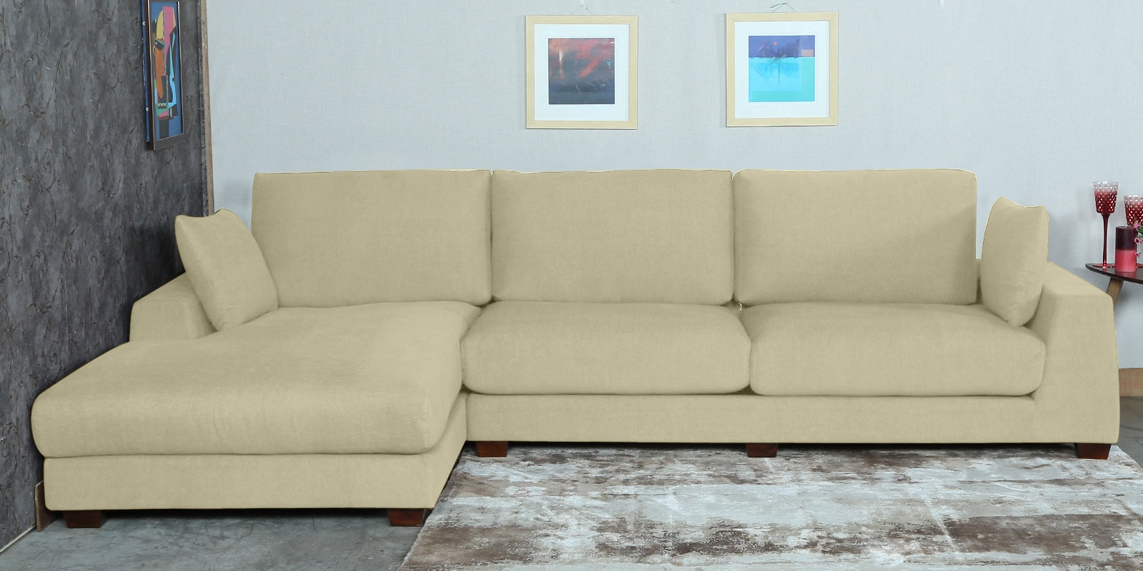 Laura RHS Sectional Sofa (3 + Lounger) in Beige Colour