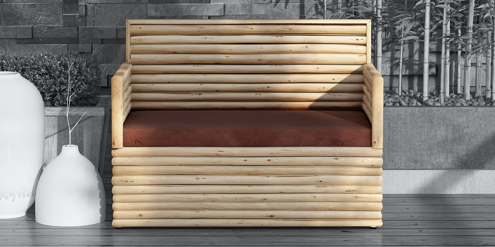 Lauren Eucalyptus Wood 2 Seater Sofa In Natural Finish