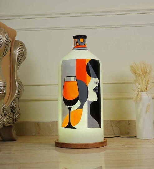 Lady Sparkling Glass Hand Painted White Glass Shade Table Lamp