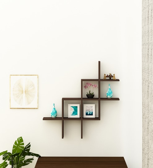 Laena Wall mount showcase In Dark Acacia Color