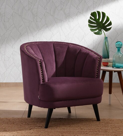 Lagoa Velvet Barrel Chair in Wine Colour