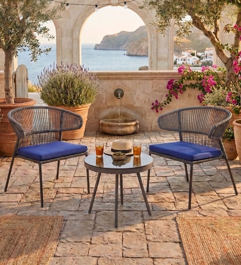 Lagori Wicker Outdoor Table & Chair Set In Dull birch Finish