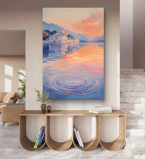 Lake Pichola at Sunset 20inx16in Gallery Wrap Canvas Painting