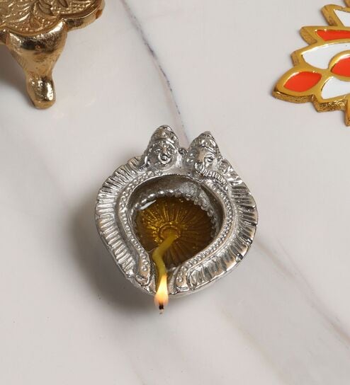 Lakshmi Ganesh Silver Aluminium Diya