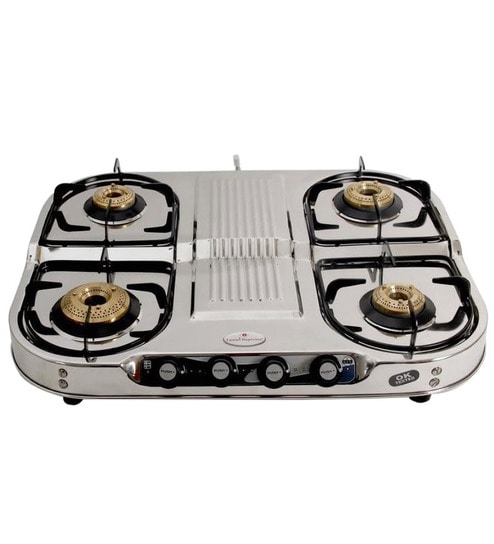 Stainless Steel Four Burner Gas Range lakshmi superior steel model four burner gas stove levelled by kaft online gas stoves appliances pepperfry product