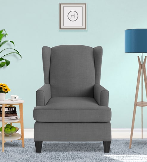 Liban Fabric Wing Chair In Charcoal Grey Colour