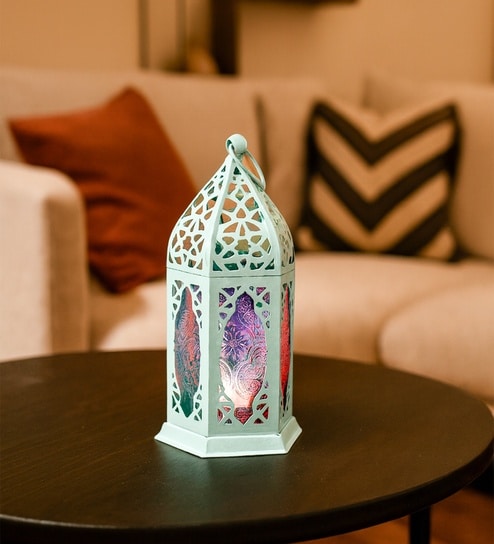 Grey Metal & Glass Lantern