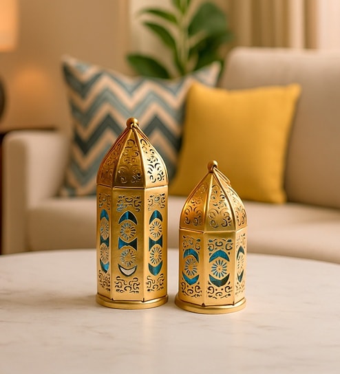 White Metal Moroccan Lantern Set Of 2