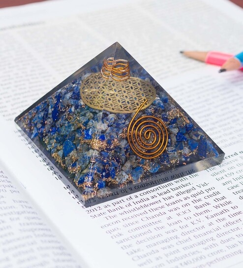 Lapis Lazuli Orgone Pyramid Prism Stone Table Accent by Golden Peacock