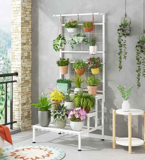 Large White Metal Plant Stand