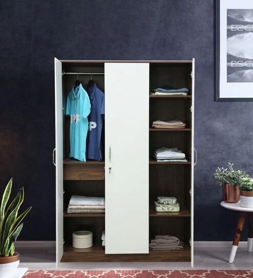 Larry 3 Door Wardrobe in High Gloss Ivory & Wenge Finish With Drawer & Locker