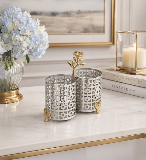 Silver Laser Cutlery Holder Set Of 2