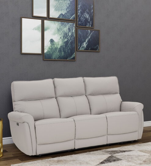 Latina Half Leather Motorised 3 Seater Recliner with USB Port In Grey Colour
