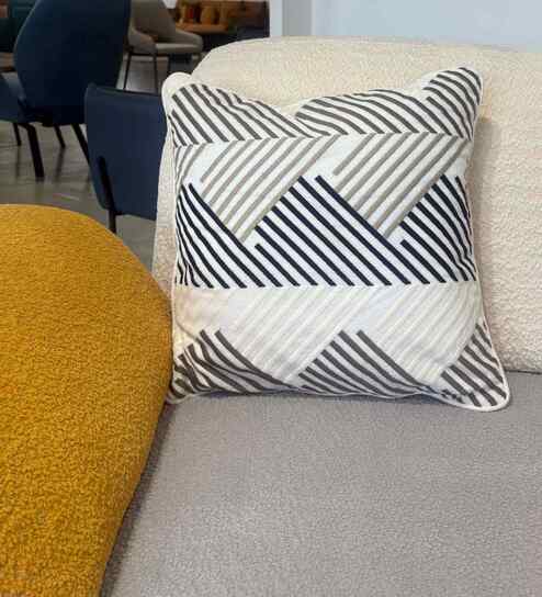 Latissi 100% Cotton 16x16 Inches Embroidered Cushion Cover in Off White Colour