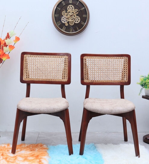 Lattice Teak Wood Dining Chairs In Brown Colour (Set of 2)