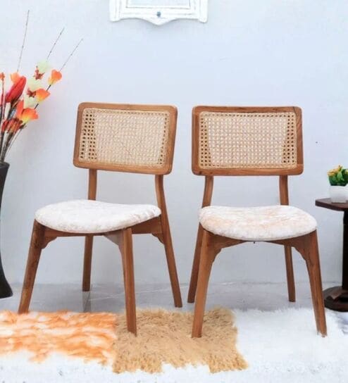 Lattice Teak Wood Dining Chair In Teak Gold Finish