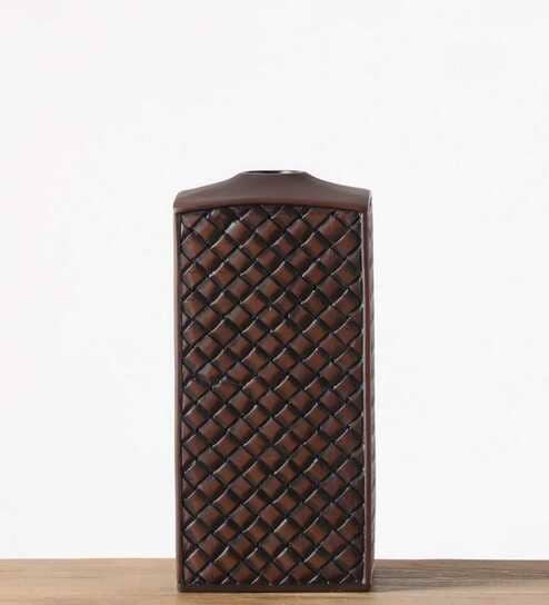 Lattice Texture Resin Vase Rectangular Charm In Brown (Brown)