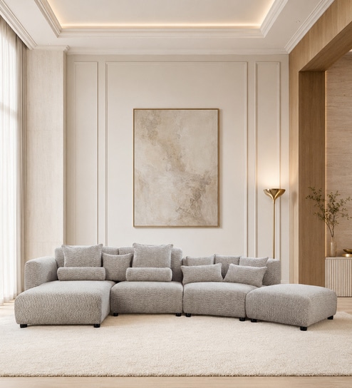 Latvia Fabric RHS Sectional Sofa in White Colour