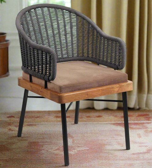 Latvia Solid Wood Arm Chair in Brown & Grey Color
