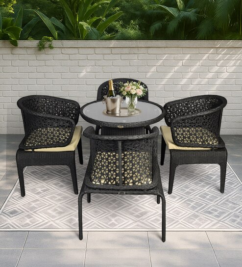 Launceston Wicker Table And Chair Set ( With 4 Chairs ) In Black Finish