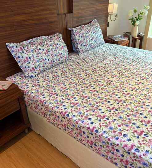 Lavender 100% Cotton Floral Print Double Bedsheet with 2 Pillow Covers Spring Summer 2025 Collection