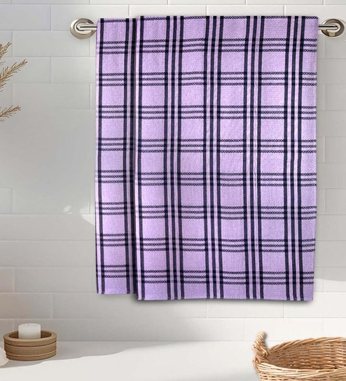 Lavender Cotton Checkered 215 GSM Bath Towels Pack of 2