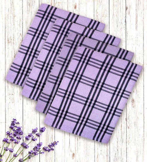 Lavender Cotton Checkered 215 GSM Bath Towels Pack of 4