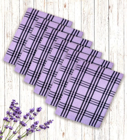 Lavender Cotton Checkered 215 GSM Bath Towels Pack of 6