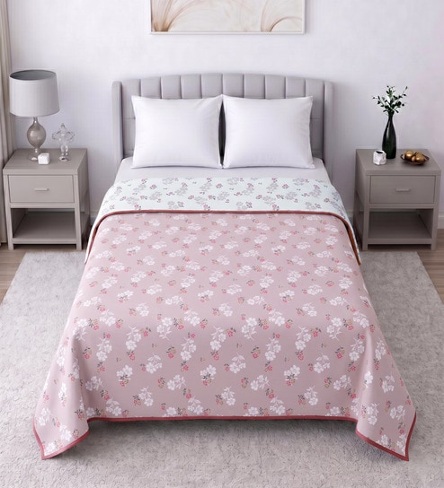 Pink Cotton Floral 300 GSM Double Bed Reversible Dohar