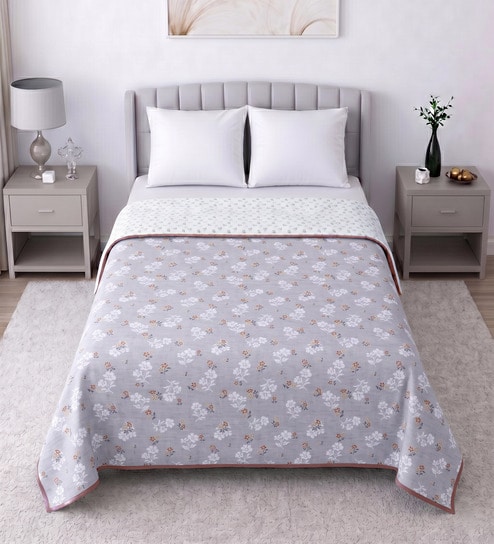 Lavender Cotton Floral 300 GSM Double Bed Reversible Dohar