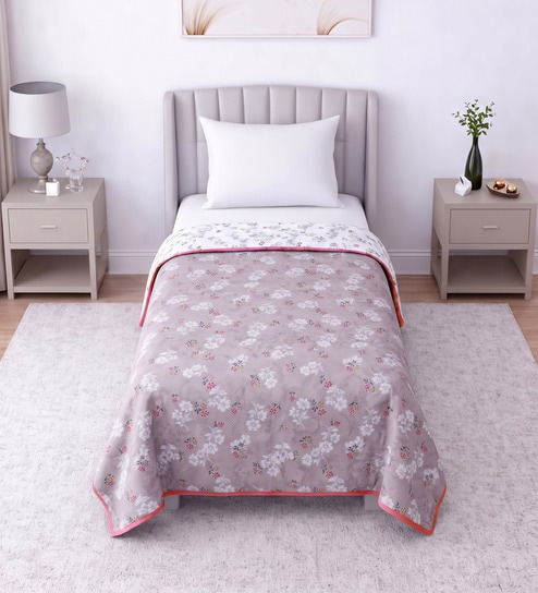 Dusty Pink Cotton Floral 300 GSM Single Bed Reversible Dohar