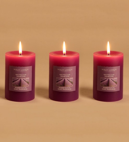 Lavender Aroma Set Of 3 Purple Wax Scented Candles
