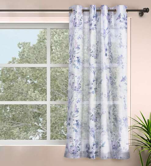 Lavender Polyester Floral 5ft Sheer Eyelet Window Curtain