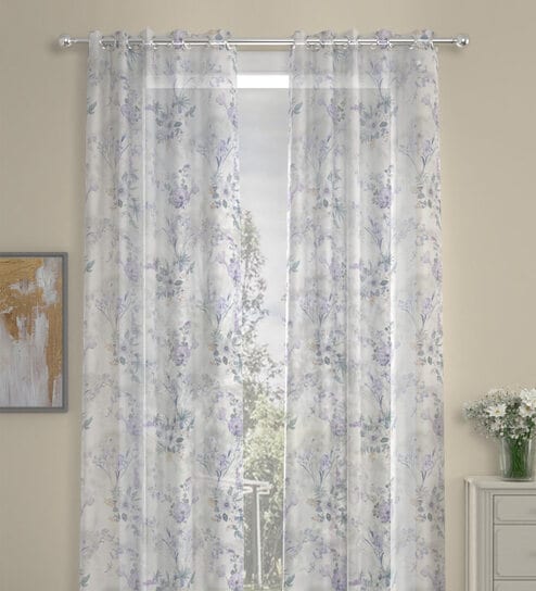 White Polyester Floral 7 Ft Sheer Eyelet 2 Door Curtains By Rosarahome